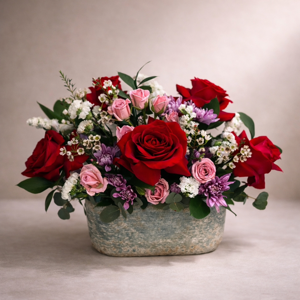 Crimson Blush Garden Arrangement