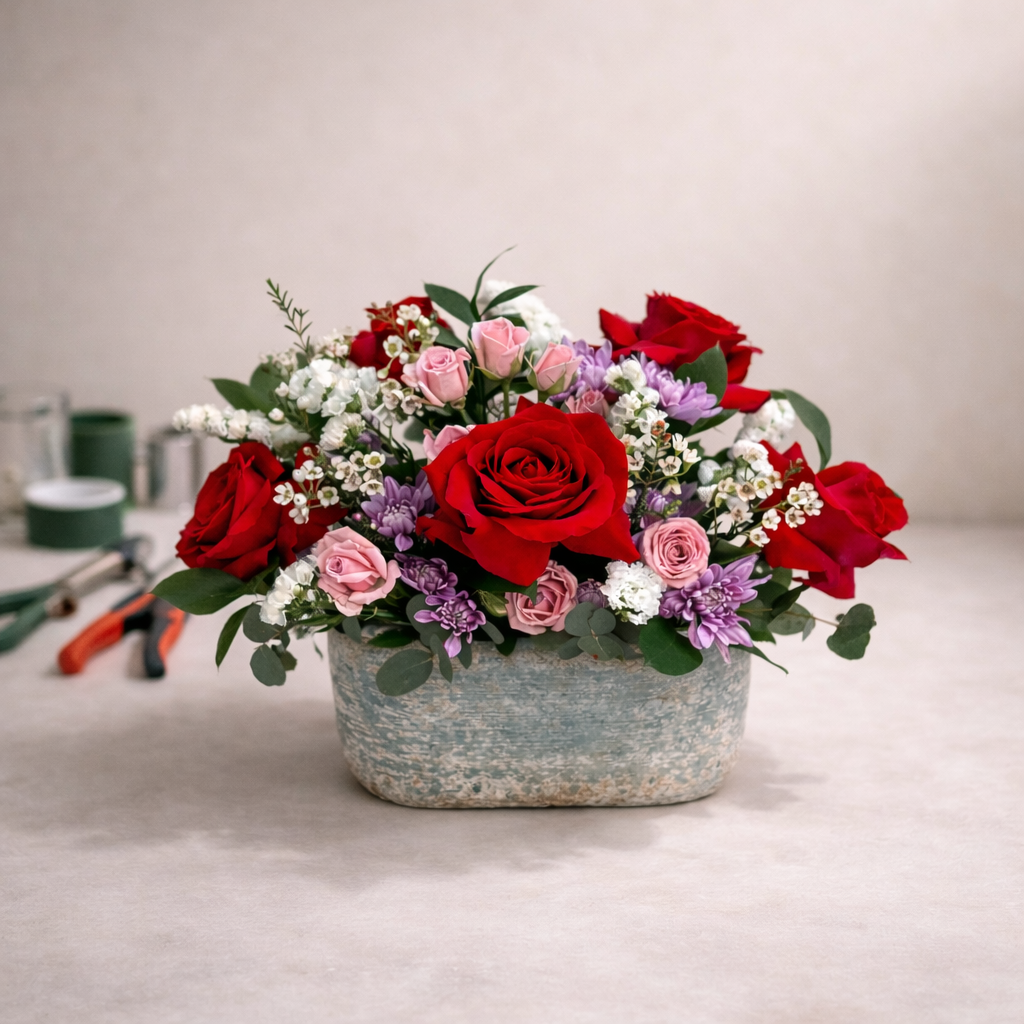 Crimson Blush Garden Arrangement