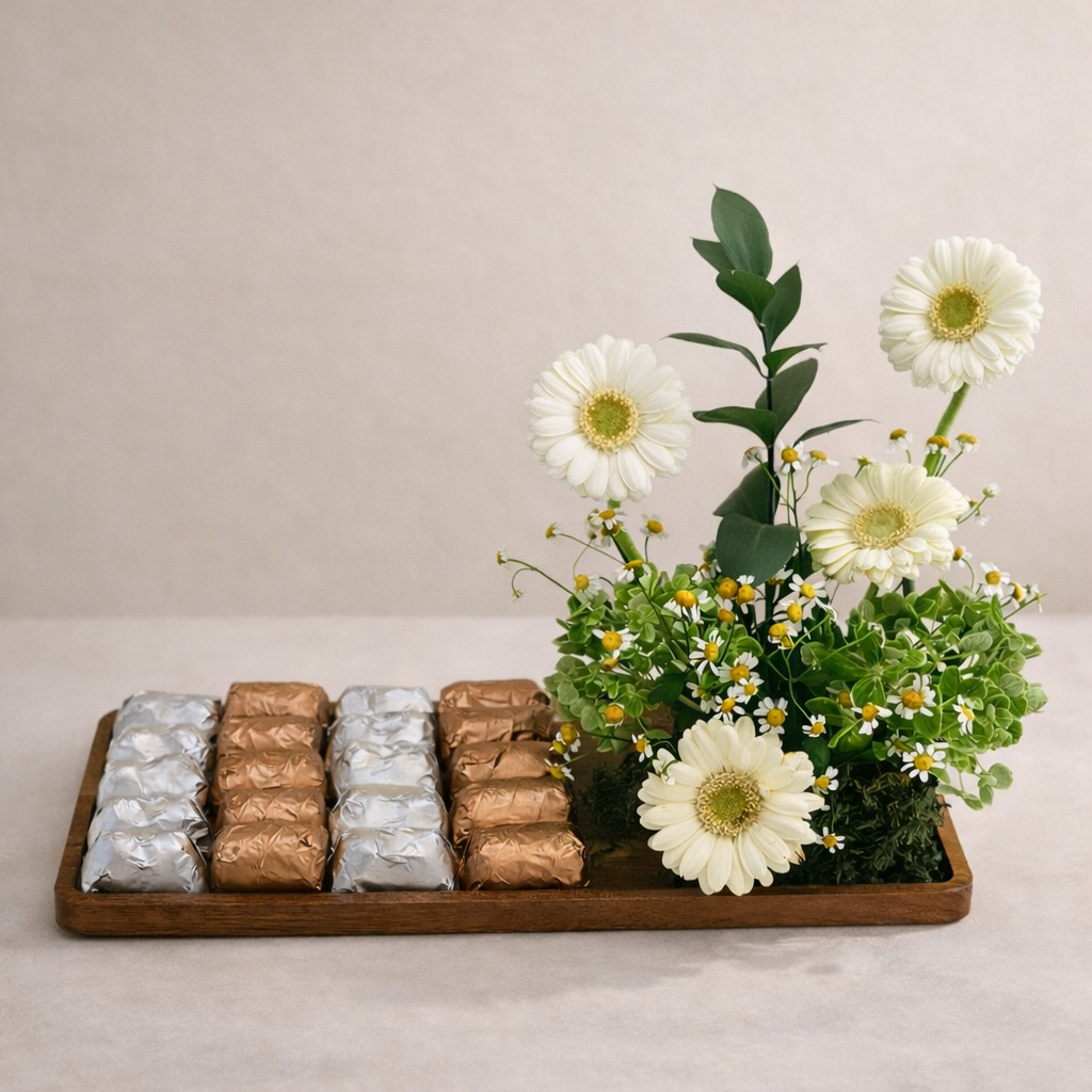 Bloom & Bites – Floral & Chocolate Tray