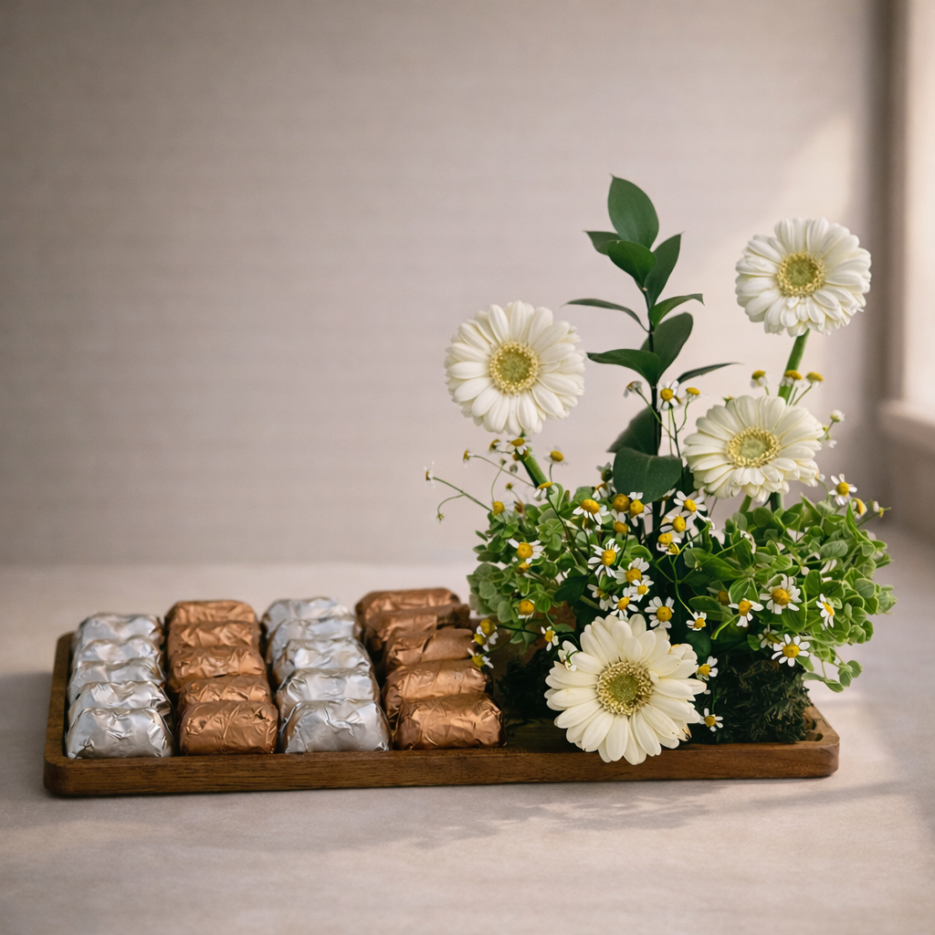 Bloom & Bites – Floral & Chocolate Tray