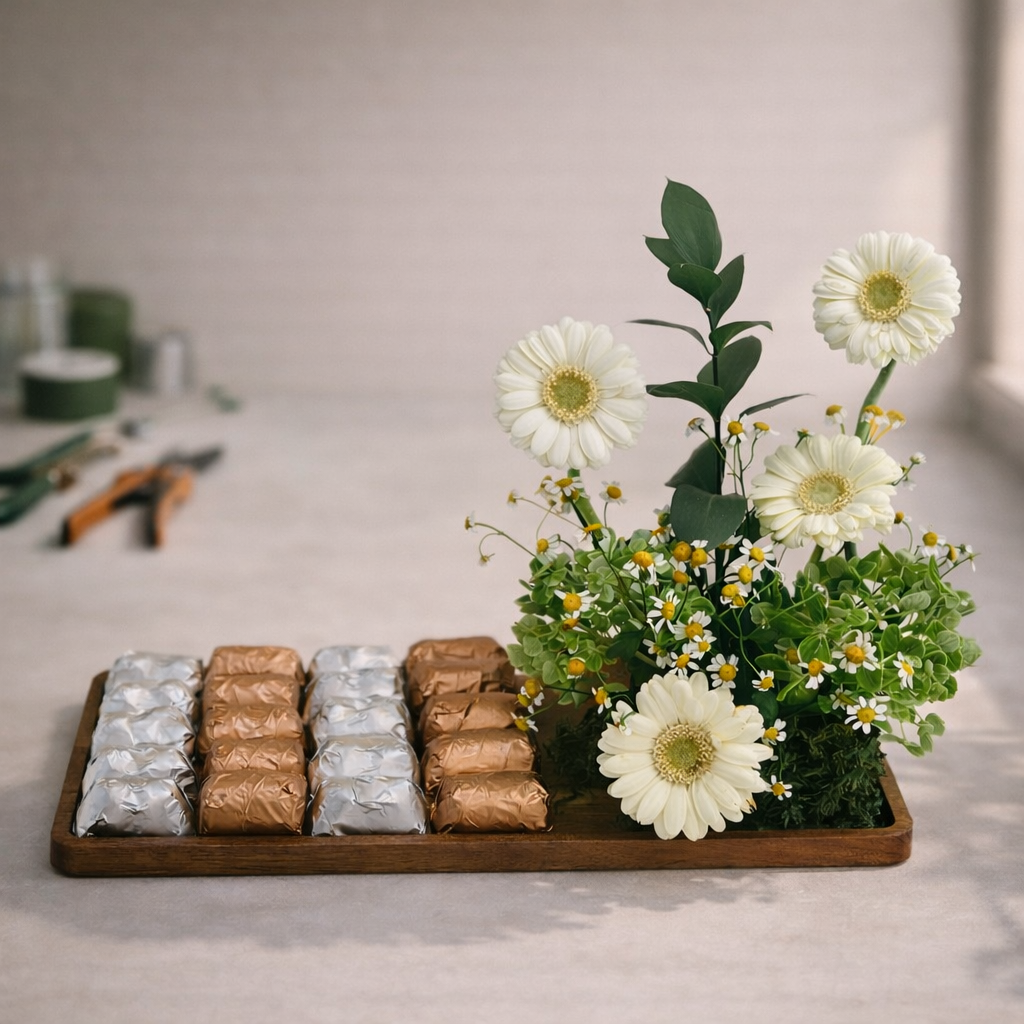 Bloom & Bites – Floral & Chocolate Tray